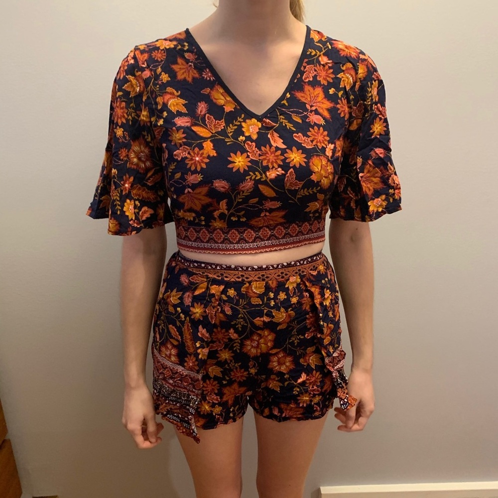 Navy and pink multi print matching set